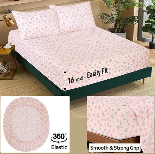 4 Piece 100% Cotton Sheet Set Deep Pocket 200 Thread Count Cozy Soft Bed Sheets - Picture 244 of 247