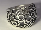 VTG BIG  .925 STERLING SILVER ISRAEL OPEN WORK STAR MOON SKY DOME RING SZ 8 5g