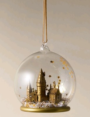 Harry Potter Schloss Hogwarts goldfarbene Harz Christbaumkugel Deko Ornament 