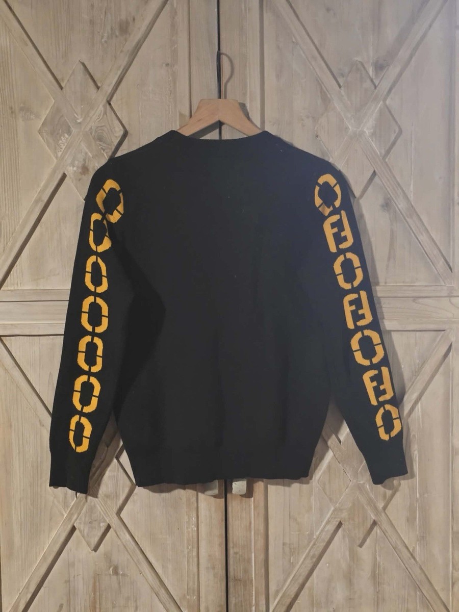 Fendi Black & Yellow Logo Intarsia Knit Wool Sweater Size M | eBay