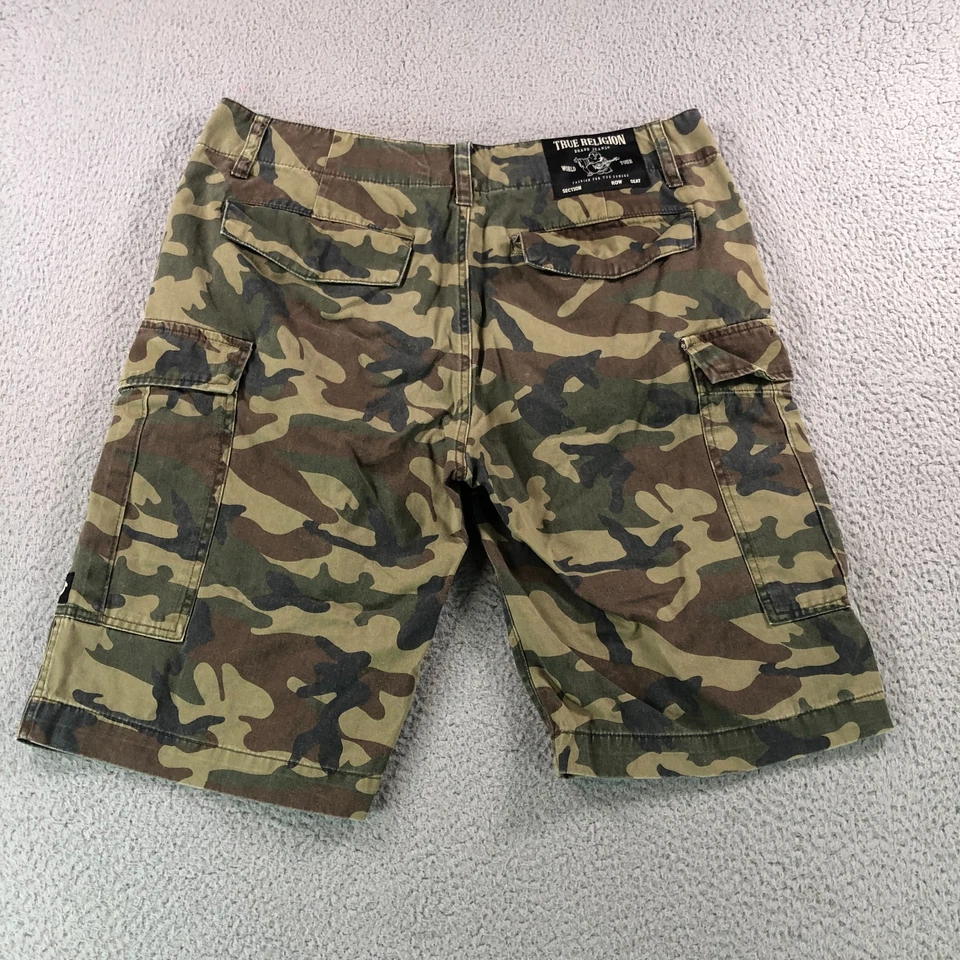 Pantalones Cortos True Religion Hombres 32 [Se Ajusta a 36] Verde Camuflaje Carga Militar Ejército Foto 4 de 4