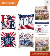 4th of July Pillow Covers 18x18 Decorations American Flag Patriotic Throw Pil...