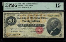 1882 $20 Gold Certificate Fr. 1178 Lyons/Roberts PMG 15 VF