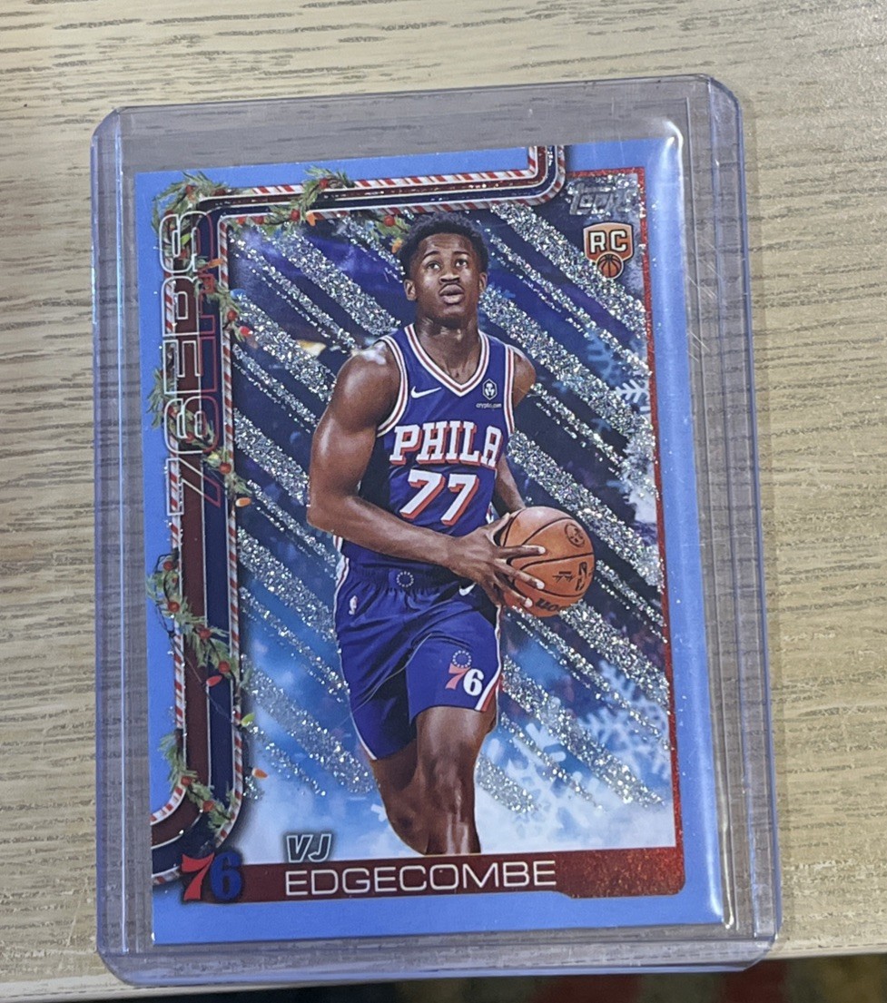 2025-26 Topps Holiday VJ EDGECOMBE #H163 Rookie Light Blue & White Glitter RC