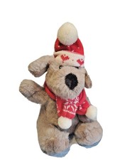 Plush Hoiday Puppy Dog Stuffed Animal Knit Hat  Scarf 13" Christmas Target Brwn