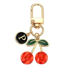 Cherry Keychain Cute Handbag Accessories with Letter P for Women, Light Red