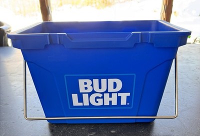 Bud Light Blue Plastic Cooler Tote Bin Ice Bucket w/ Handle 6-8 Can