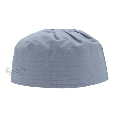 Islamic Kufi Prayer Cap Plain Grey Pleated-top Fabric Peci Muslim Prayer Hat