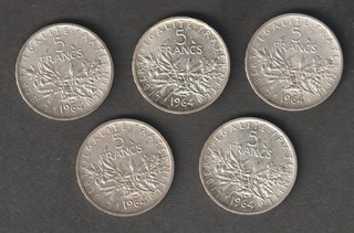 France 5 Pièces de 5 f Semeuse en argent 1964