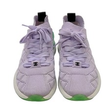 CHANEL Authentic Fabric Light Purple Sock Sneakers Coco Mark Knit Size 36 - 6US