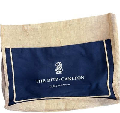 Ritz-Carlton Burlap & Canvas Tote Bag Turks & Caicos Tote Bag Navy Blue-Tan*
