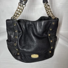 Michael Kors Studded Hamilton Black Satchel Or Shoulder Pebble Leather Bag 