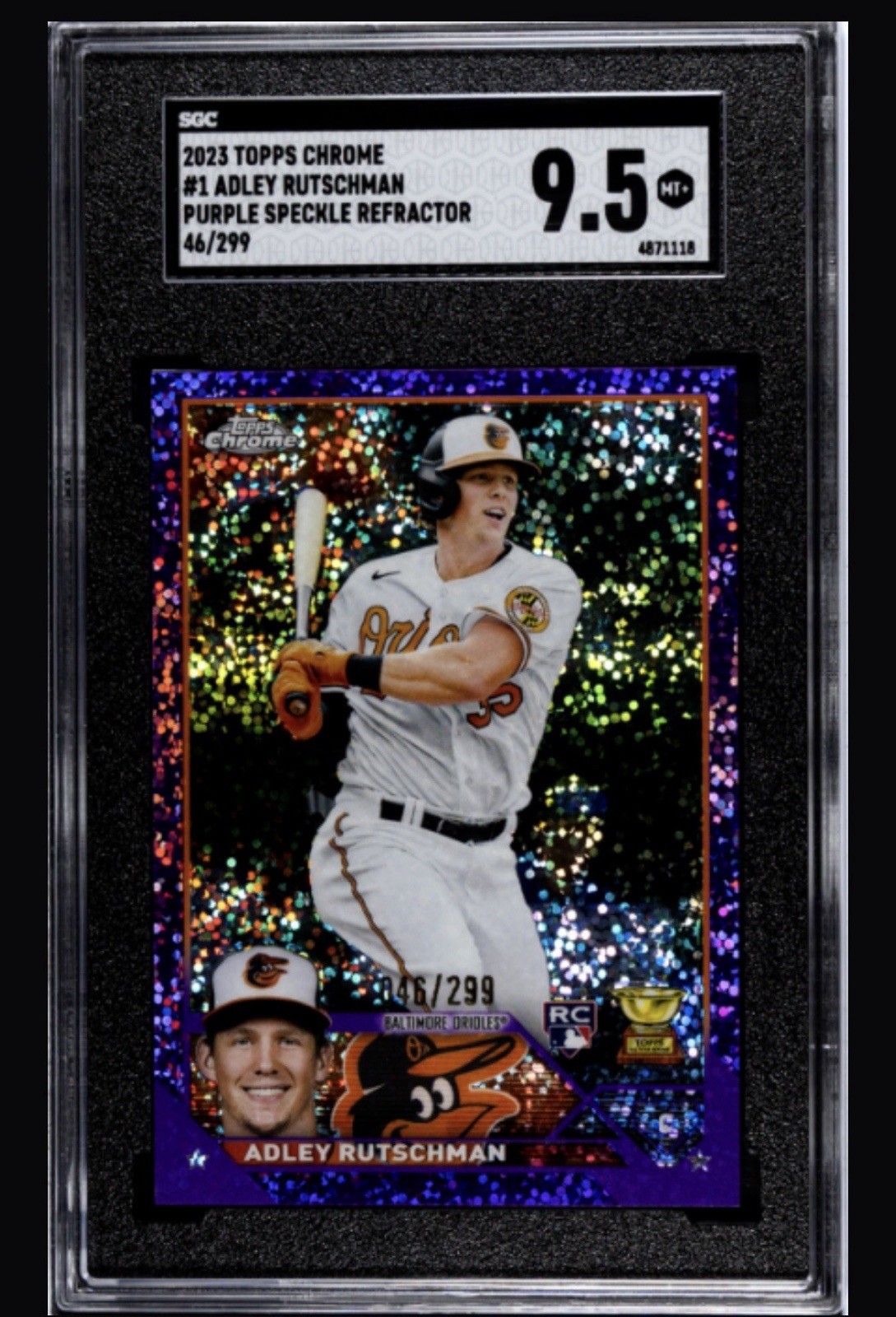 Adley Rutschman 2023 Topps Chrome RC /299 Purple Speckle #1 Orioles