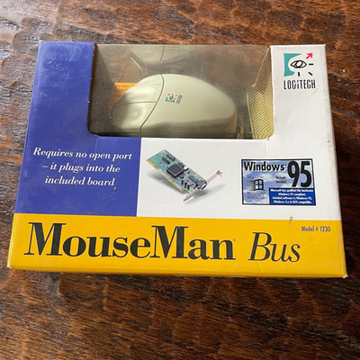 New Vintage LOGITECH MOUSEMAN BUS RETAIL MOUSE & ISA BUS CARD #1230