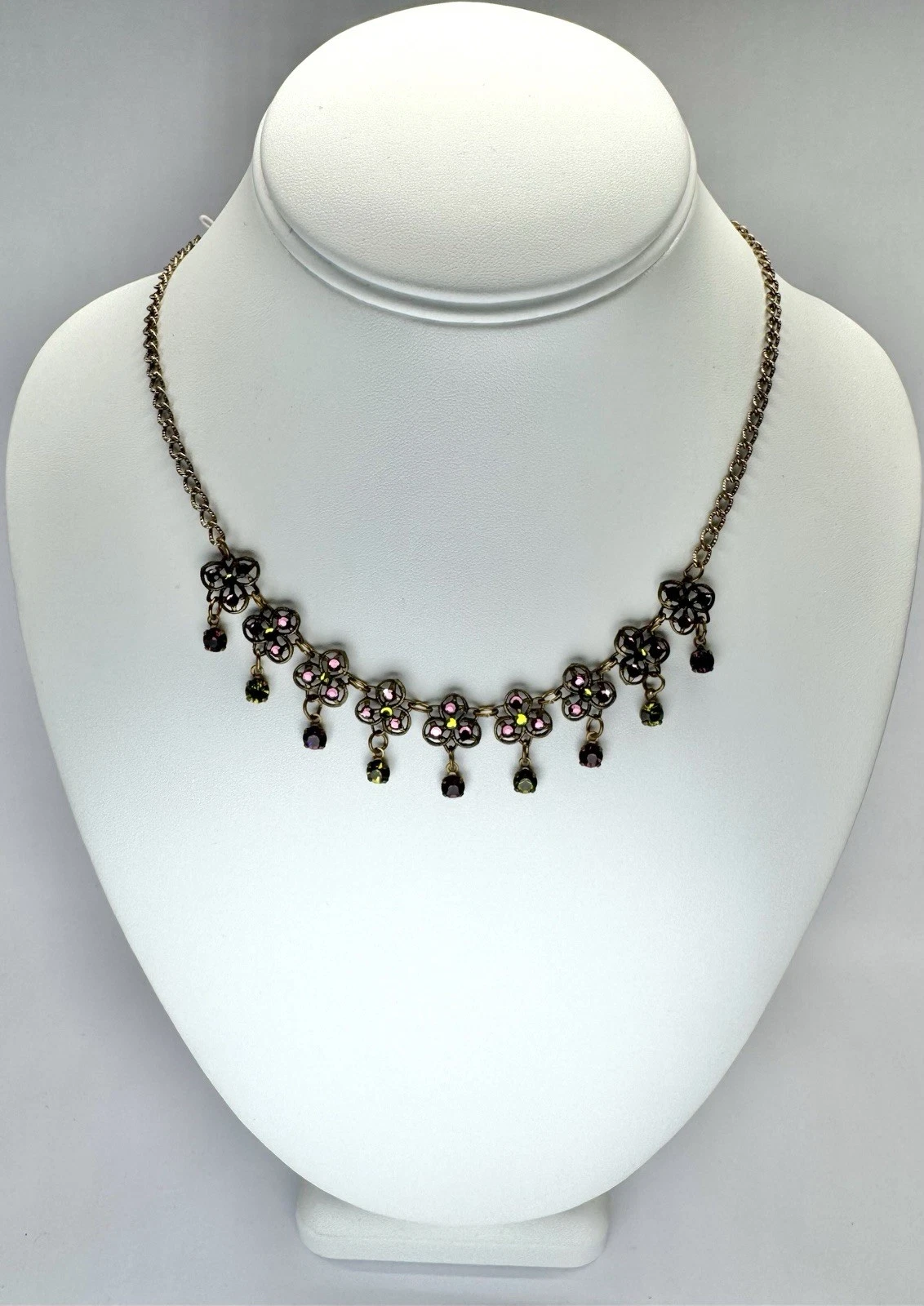 ANNE KOPLIK DESIGNS Swarovski Pink & Green Crystal Vintage Necklace Jewelry N125