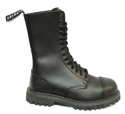 Grinders Herald schwarze Stiefel 14 Ösen formell Leder Militäruniform