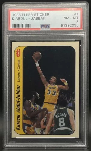 1986 Fleer Sticker #1 Kareem Abdul-Jabbar PSA 8 NM-MT