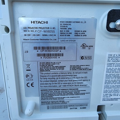 Hitachi CPWX8255A 5500 Lumens 1200x800 3LCD Projector 2613 Hours eBay