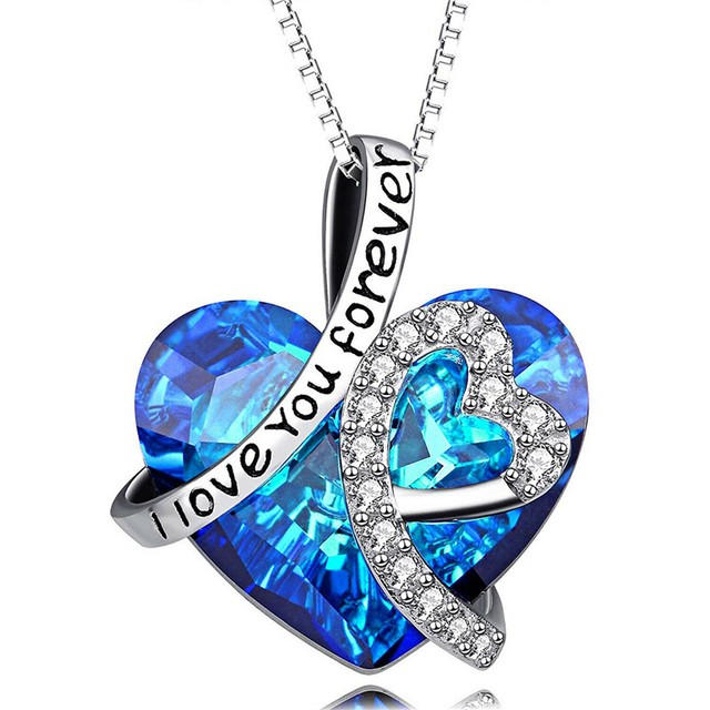 I Love You Blue Crystal Women Mom Jewelry Gift Forever Heart Pendant Necklace I Love You Blue Crystal Women Mom Jewelry Gift Forever Heart Pendant Necklace