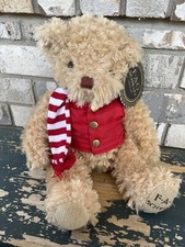 FAO Schwarz 12.5" Plush Brown Teddy Bear Red Vest-Scarf Collector NWT P14