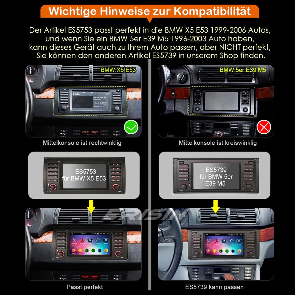 8 Kern Android 14 DAB+ Autoradio Navi 64GB Carplay DSP Wifi Bluetooth BMW X5 E53 - Bild 4 von 4