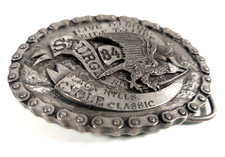 BELT BUCKLE EAGLE w/ CHAINS BORDER Cycle Classic Live To Ride STURGIS 84 Brass