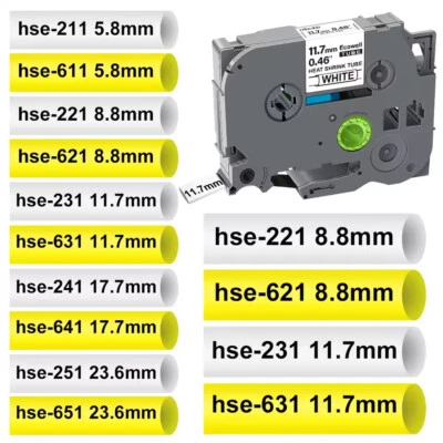 LABELW Schrumpfschlauch Kompatibel mit Brother P-Touch HSe-211 231 241 weiß Gelb 2:1