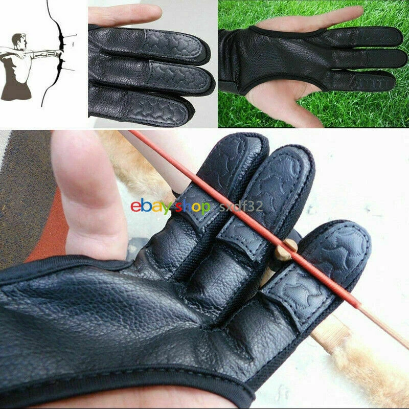 Protector Glove 3Finger Leather Hand Guard Recurve/Compound Bow Archery Shooting - Image 2 of 4