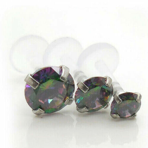 Bioflex Cartilage Earrings Helix Lip Labret Rainbow Crystal 2-5mm 16G Bioplast - Picture 9 of 10