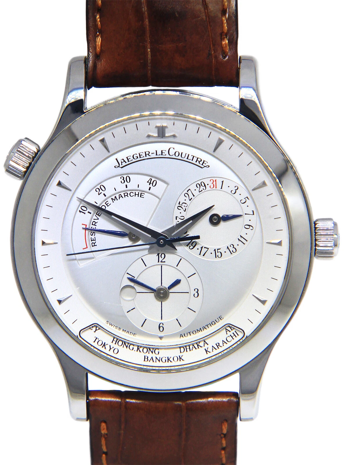 Jaeger LeCoultre — Jaeger LeCoultre Master Control Geographic Steel Mens Watch B/P 142.8.92