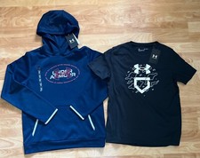 NWT Lot of 2 Under Armour Boys Navy Hoodie and Black T Shirt Size Youth Large