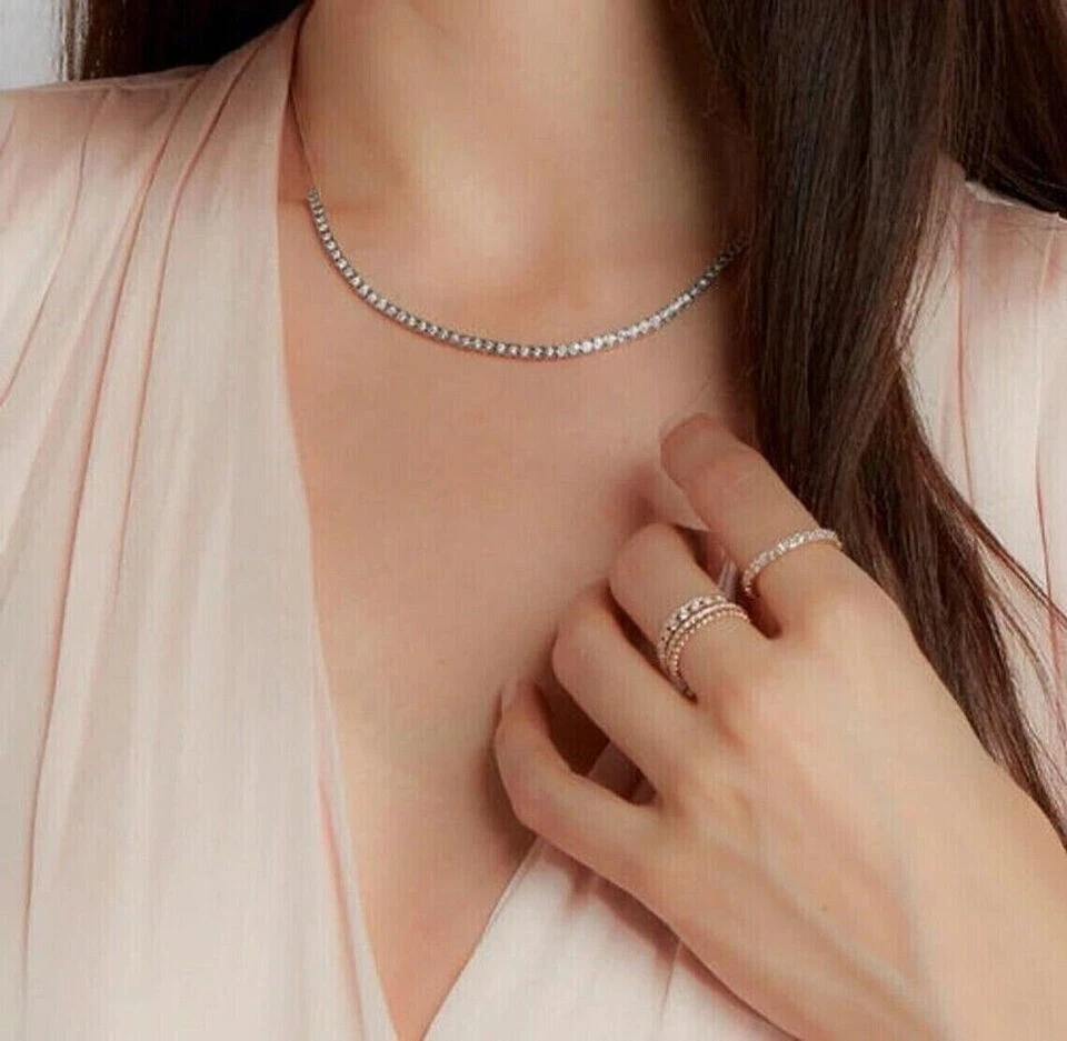 Elegant Tennis Choker Necklace 8Ct Round Simulated Diamond 14K White Gold Plated - Image 2 of 4