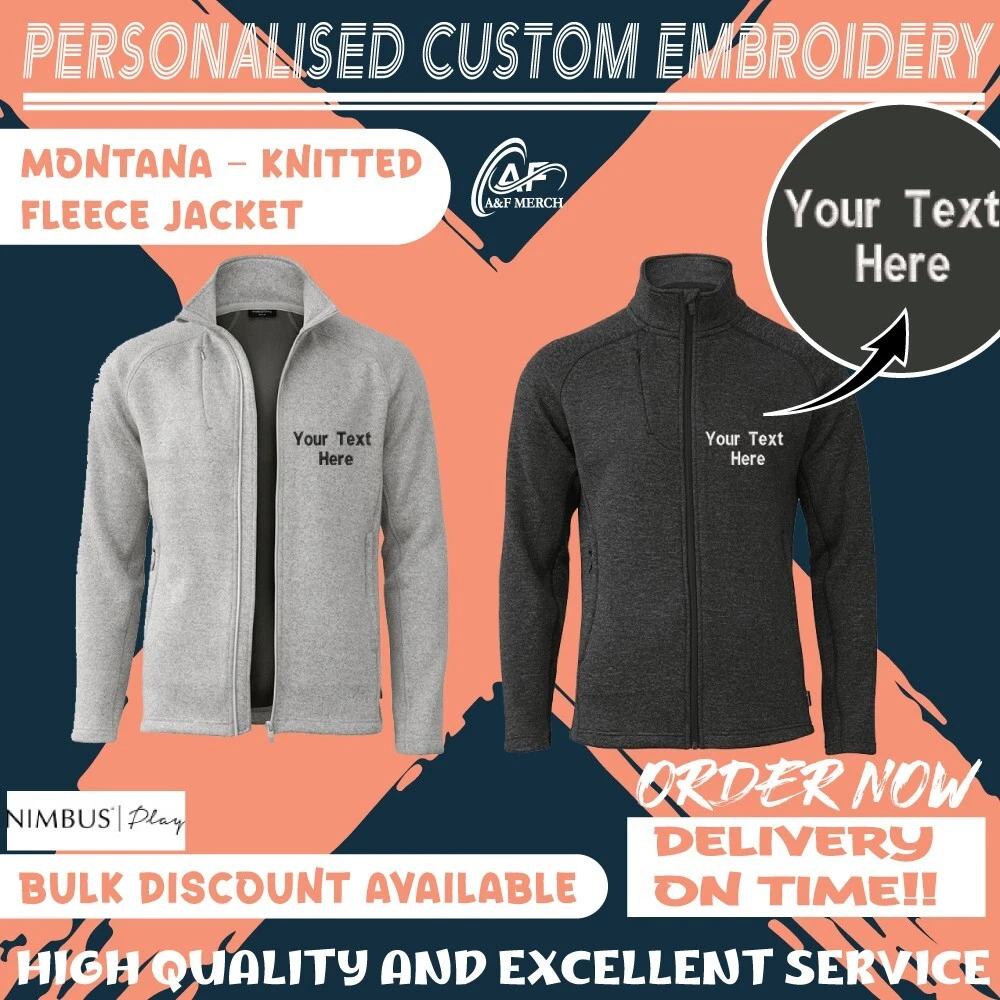 Personalised Embroidered Nimbus Montana Knitted Full Zip Micro Fleece Jacket