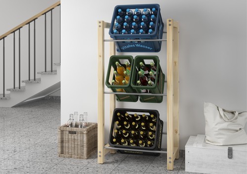 Getränkekistenregal aus Edelstahl und Massivholz Boxenregal Getränkeregal - Bild 2 von 7