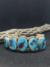 Native American Navajo King Man turquoise sterling silver cuff bracelet stamped
