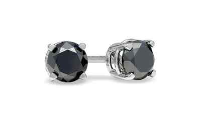 14k White Gold 1/3 Ct Created Black Diamond Round Stud Earrings