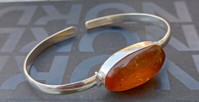 Baltischer Bernstein Edelstein 925 Sterlingsilber Handmade Armreif Cuff RM-25