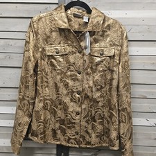 NWT Chico's Gold Annalicia Jacket Womens Size 2 Chest 43 Button Up 27780 Garden