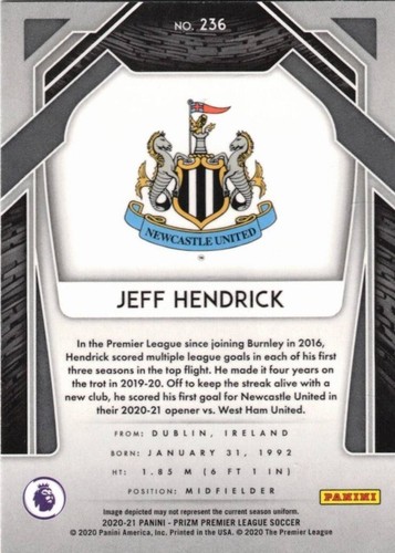 JEFF HENDRICK-M-NEWCASTLE UNITED-2021 PANINI-PRIZM PREMIER LEAGUE SOCCER-NO.236 - Picture 2 of 2