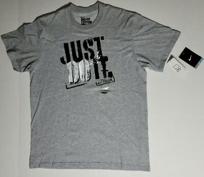 New Mens Nike Cotton Dri-fit ''Just DO It'' Graphic T-SHIRT sz L Large grey sample