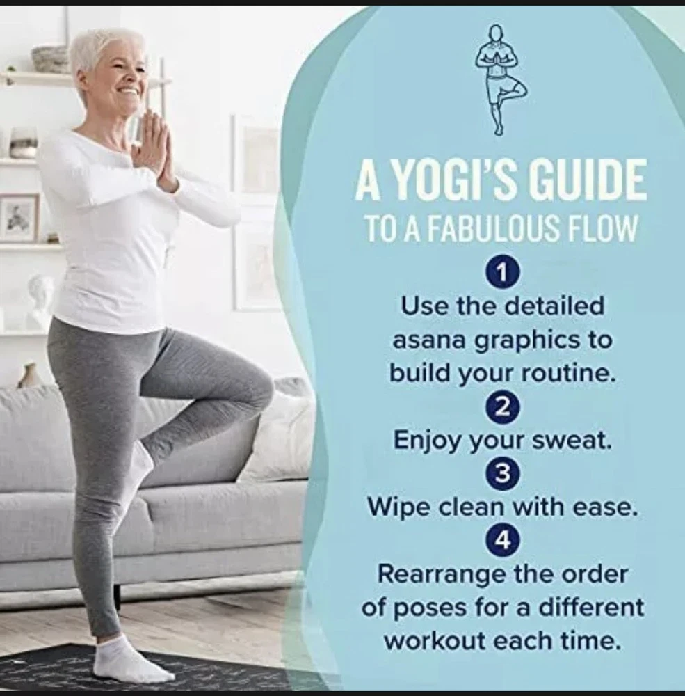 Non-Slip Purple Yoga Mat with 70 Pose Prints by NewMe Fitness