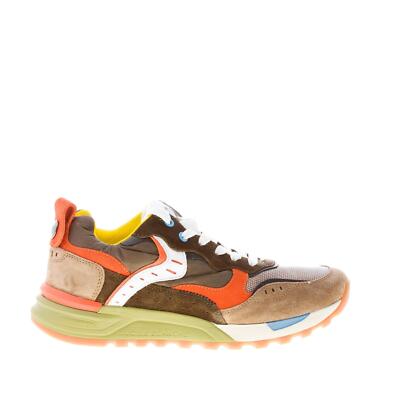 VOILE BLANCHE men shoes Bholt sneaker taupe and orange suede and tech fabric