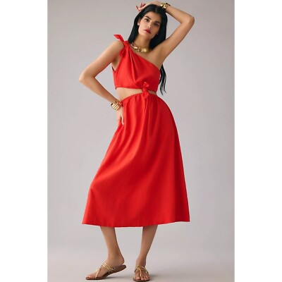 Anthropologie Farm Rio Knot Cut Out Midi Dress In Red Size XS | eBay