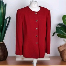 Kasper Red Lined 100% Wool Vintage Blazer Size 14