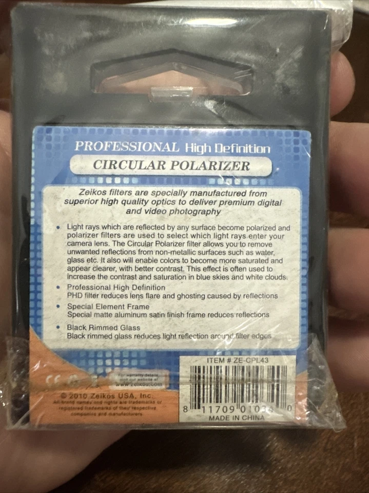Zeikos ZE-CPL43 - Multi-Coated High Definition 43mm Circular Polarizer - Image 2 of 2