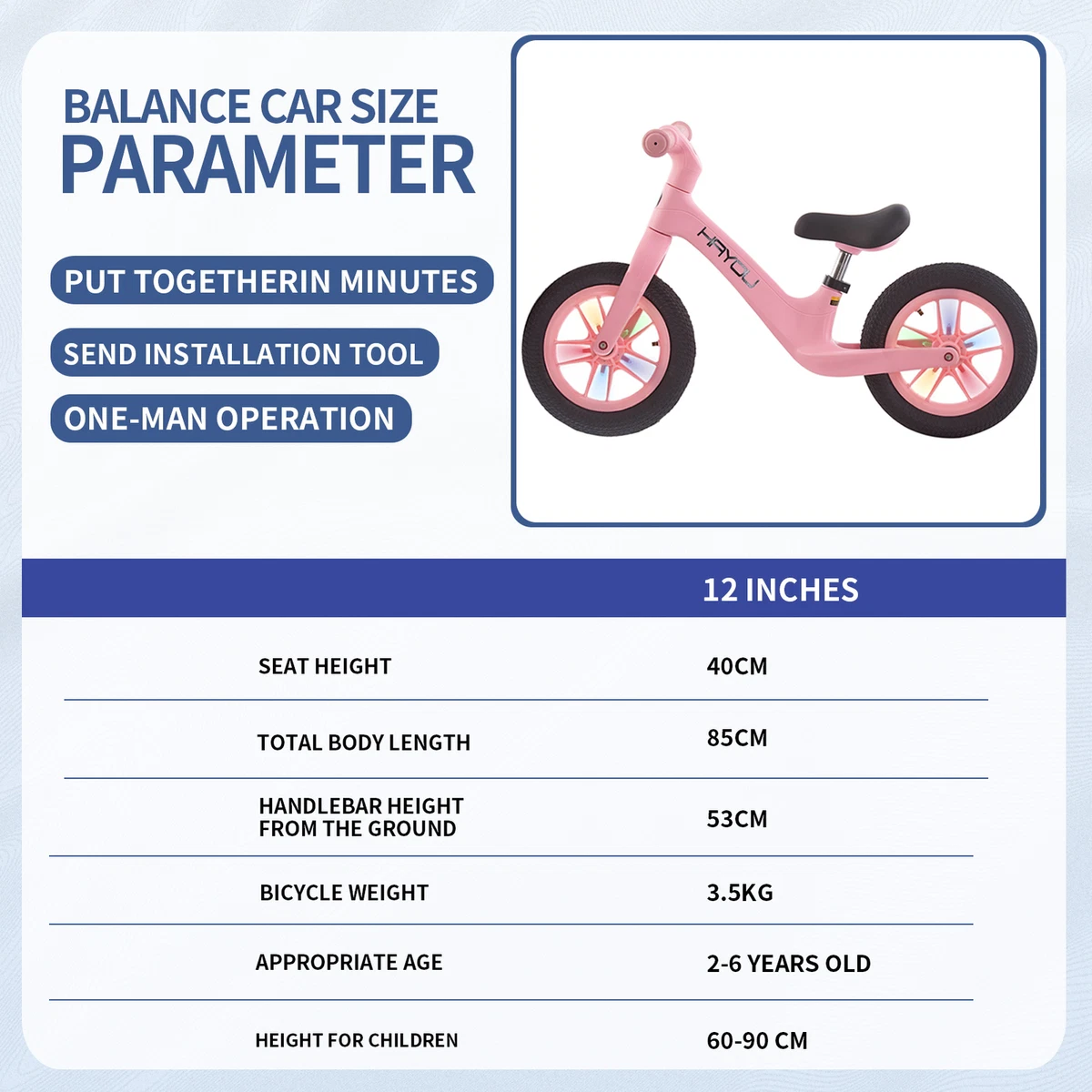 12 inch Kids Balance Bike Pink Girls Walking Training Bicycle W Flashing Wheels