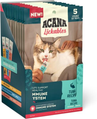 10 5pks Acana Lickables Immune Support Tuna Purée Cat Treats