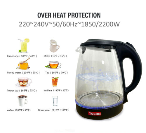 Glas Elektro Wasserkocher, 1,7 l Teekessel mit automatischer Abschaltung Kochen D BLAUE LED - Bild 3 von 5