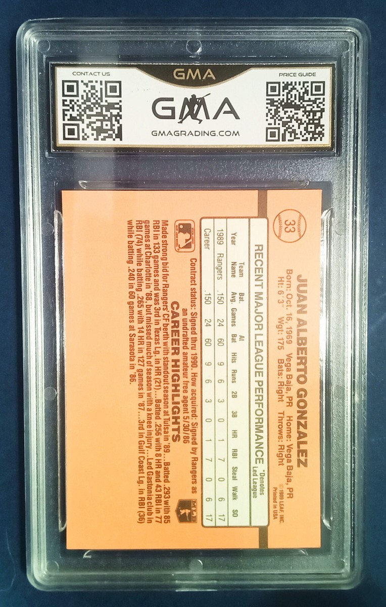 1990 Donruss - Rated Rookie Juan González #33 Reversed Negative