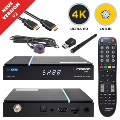 Octagon SX88 4K V2 UHD Linux E2 H.265 LAN HDMI DVB-S2 Sat IP-Receiver mit WLAN